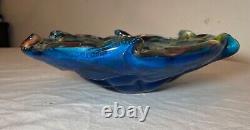 LARGE vintage hand blown Murano art glass cigarette cigar ashtray Italy rainbow