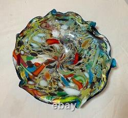 LARGE vintage hand blown Murano art glass cigarette cigar ashtray Italy rainbow