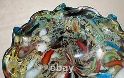 LARGE vintage hand blown Murano art glass cigarette cigar ashtray Italy rainbow