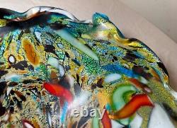 LARGE vintage hand blown Murano art glass cigarette cigar ashtray Italy rainbow