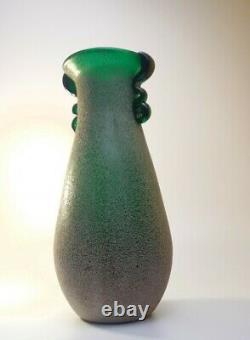 Large 1970s Italian Seguso Vetri d'Arte Scavo Murano Glass Vintage Green Vase