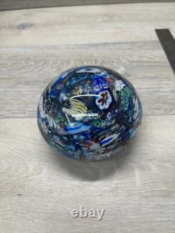 Large 5.5 Vintage Murano Glass Floral & Scramble Millefiori Paperweight READ