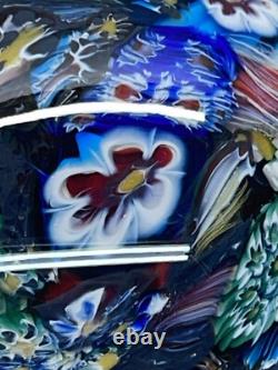 Large 5.5 Vintage Murano Glass Floral & Scramble Millefiori Paperweight READ