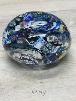 Large 5.5 Vintage Murano Glass Floral & Scramble Millefiori Paperweight READ