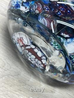 Large 5.5 Vintage Murano Glass Floral & Scramble Millefiori Paperweight READ