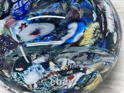 Large 5.5 Vintage Murano Glass Floral & Scramble Millefiori Paperweight READ