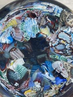 Large 5.5 Vintage Murano Glass Floral & Scramble Millefiori Paperweight READ