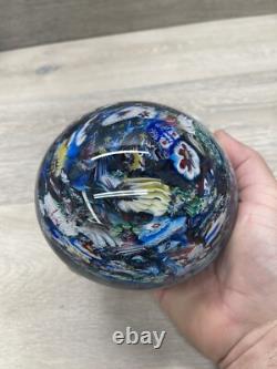 Large 5.5 Vintage Murano Glass Floral & Scramble Millefiori Paperweight READ