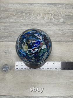 Large 5.5 Vintage Murano Glass Floral & Scramble Millefiori Paperweight READ