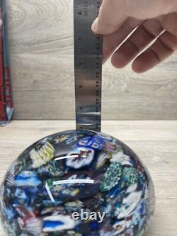 Large 5.5 Vintage Murano Glass Floral & Scramble Millefiori Paperweight READ