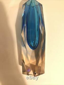 Large Blue vintage mid century Murano Faceted Tri Colour Sommerso Block Vase 7