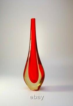 Large Flavio Poli 70s Vintage Murano/Venetian Sommerso Art Glass Vase MidCentury