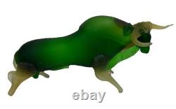 Large MCM Vintage Murano Glass Style Green Glass BULL Figurine