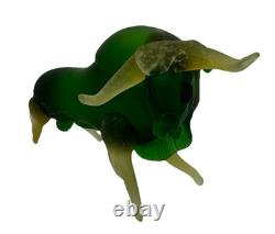 Large MCM Vintage Murano Glass Style Green Glass BULL Figurine
