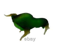 Large MCM Vintage Murano Glass Style Green Glass BULL Figurine