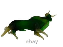 Large MCM Vintage Murano Glass Style Green Glass BULL Figurine