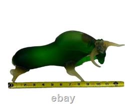 Large MCM Vintage Murano Glass Style Green Glass BULL Figurine