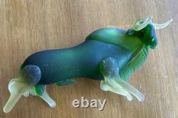 Large MCM Vintage Murano Glass Style Green Glass BULL Figurine