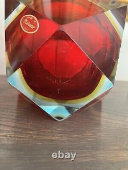 Large Mandruzatto Murano Vintage Faceted Triple Sommerso Art Glass Ashtray Bowl
