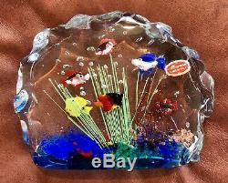 Large Murano Fish Aquarium Art Glass Block Paperweight Heavy Vintage