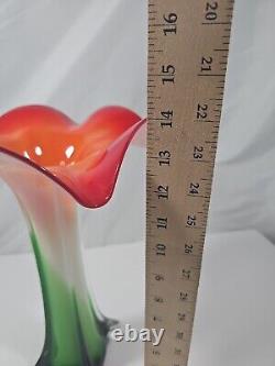 Large Murano Style Vase Colorful Calla Lily 14x9 Vintage Art Glass