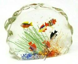 Large Signed Vintage Murano Glass Aquarium Sculpture 5-1/2 Tall 7 Wide