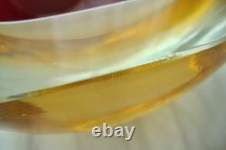 Large Vintage Amber/Red MURANO Sommerso Glass Polished Top GEODE BOWL Italy MCM