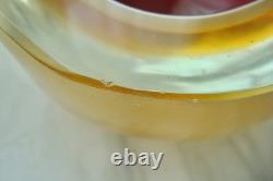 Large Vintage Amber/Red MURANO Sommerso Glass Polished Top GEODE BOWL Italy MCM