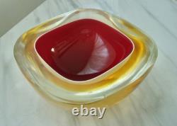 Large Vintage Amber/Red MURANO Sommerso Glass Polished Top GEODE BOWL Italy MCM