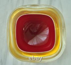Large Vintage Amber/Red MURANO Sommerso Glass Polished Top GEODE BOWL Italy MCM