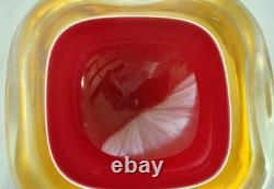 Large Vintage Amber/Red MURANO Sommerso Glass Polished Top GEODE BOWL Italy MCM