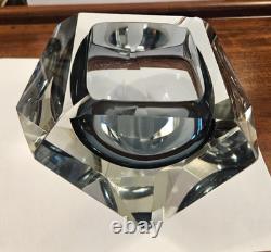 Large Vintage Flavio Poli Mandruzzato Murano Glass Sommerso Faceted Geode Bowl