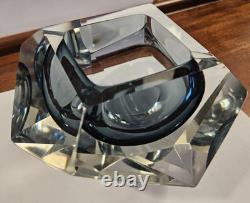 Large Vintage Flavio Poli Mandruzzato Murano Glass Sommerso Faceted Geode Bowl