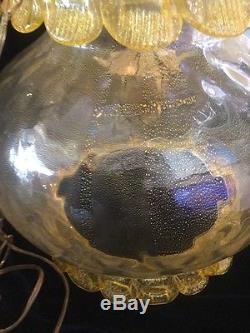 Large Vintage Gold Fleck Murano Glass Chandelier Light Fixture Globe Yellow