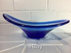 Large Vintage Mid Century Italian Murano Blue Glass Art Bowl Mint Condition