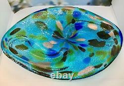 Large Vintage Murano Aqua Murrine With Silver & Bronze Glass Centerpiece Tray