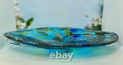 Large Vintage Murano Aqua Murrine With Silver & Bronze Glass Centerpiece Tray