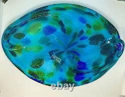 Large Vintage Murano Aqua Murrine With Silver & Bronze Glass Centerpiece Tray