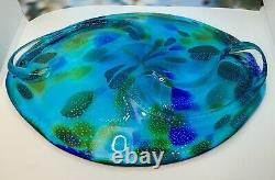 Large Vintage Murano Aqua Murrine With Silver & Bronze Glass Centerpiece Tray