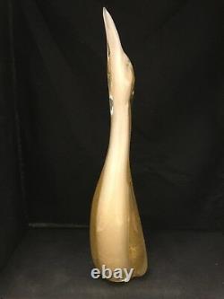 Large Vintage Murano Art Glass 15 Tall White & Clear Goose With Gold Flecks