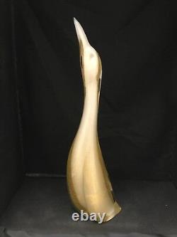 Large Vintage Murano Art Glass 15 Tall White & Clear Goose With Gold Flecks