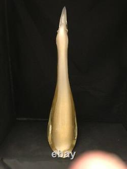 Large Vintage Murano Art Glass 15 Tall White & Clear Goose With Gold Flecks