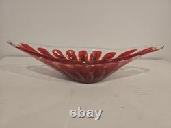 Large Vintage Murano Art Glass Bowl Mid Century By Fratelli Toso With Label