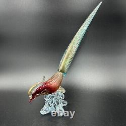 Large Vintage Murano Art Glass Pheasant in Red, Blue, & Gold Adventurine