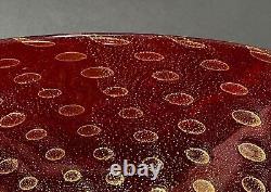 Large Vintage Murano Art Glass Ruby Red Gold Aventurine Bullicante Bubble Bowl