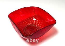 Large Vintage Murano Art Glass Ruby Red Gold Aventurine Bullicante Bubble Bowl