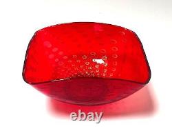 Large Vintage Murano Art Glass Ruby Red Gold Aventurine Bullicante Bubble Bowl