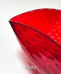 Large Vintage Murano Art Glass Ruby Red Gold Aventurine Bullicante Bubble Bowl