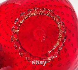 Large Vintage Murano Art Glass Ruby Red Gold Aventurine Bullicante Bubble Bowl