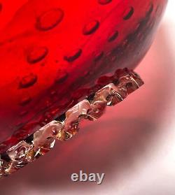 Large Vintage Murano Art Glass Ruby Red Gold Aventurine Bullicante Bubble Bowl